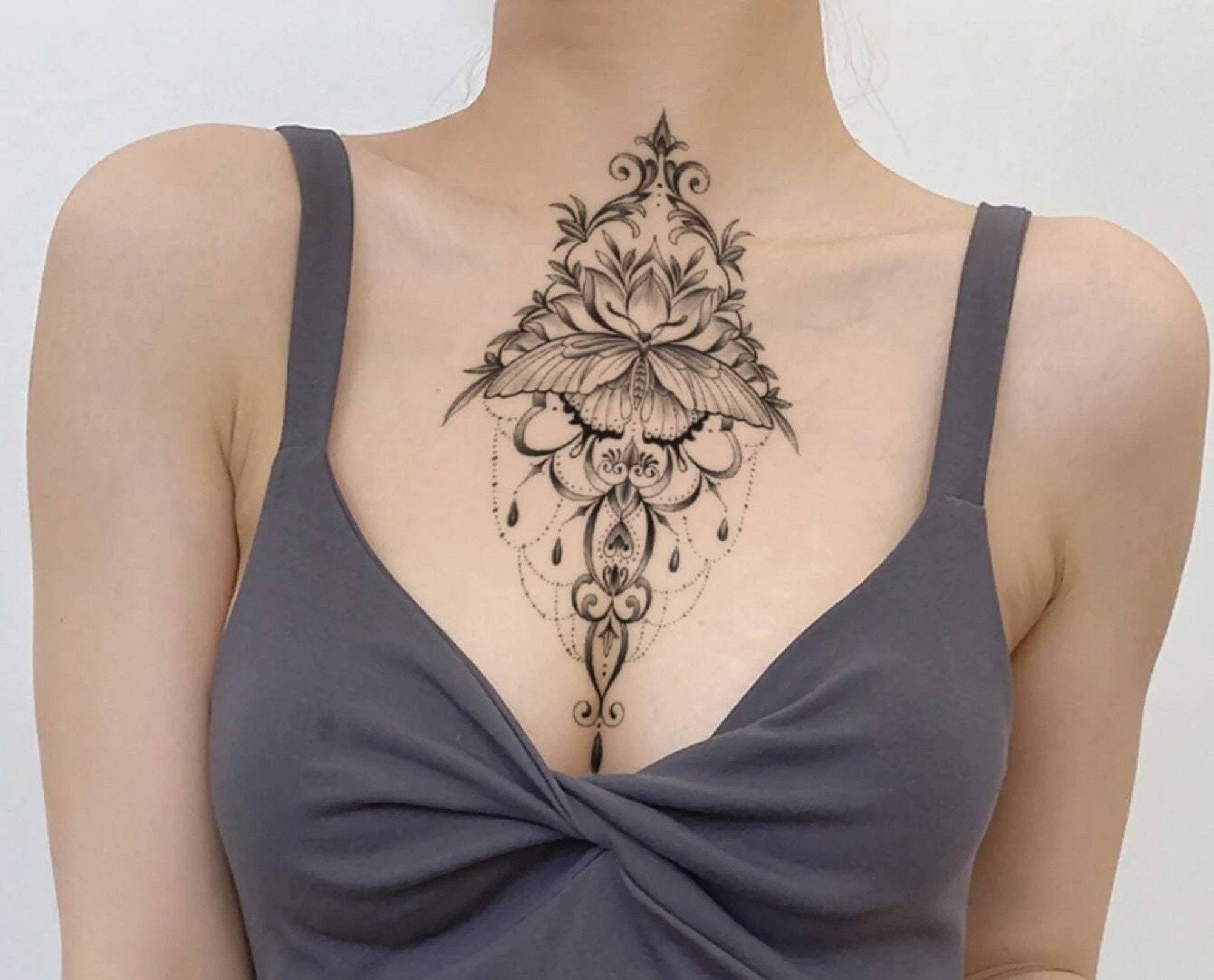 Chest Woman Tattoo - Etsy