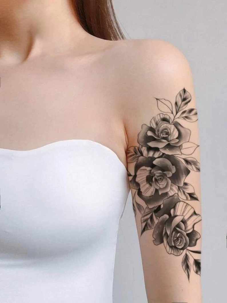 3 Sheet Sleeve Temporary Tattoos Arm Rose Flower Floral Etsy