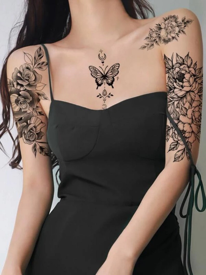 3 Sheet Sleeve Temporary Tattoos Arm Rose Flower Floral Etsy