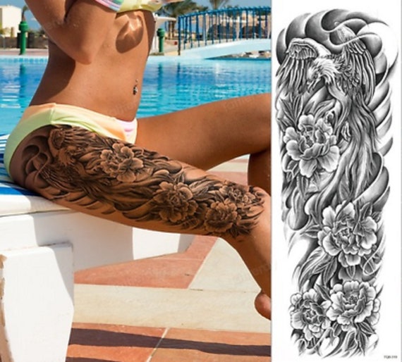 Eagle Full Arm Sleeve Temporary Tattoo Bird Wings Flower - Etsy Australia