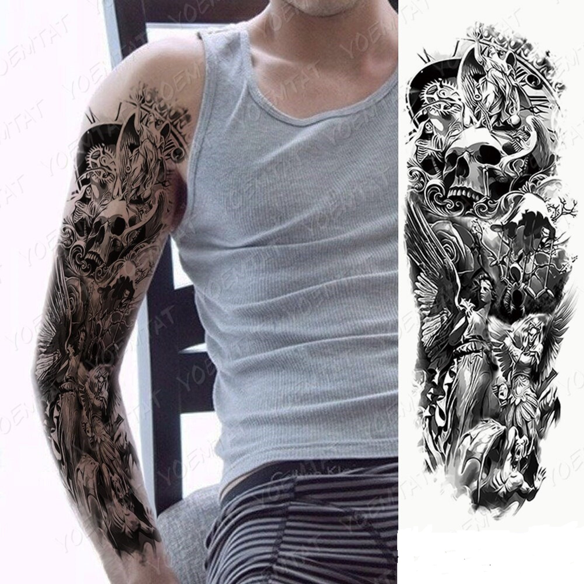 Full Sleeve Temporary Tattoos Arm Tattoo Skull Tattoos Floral - Etsy