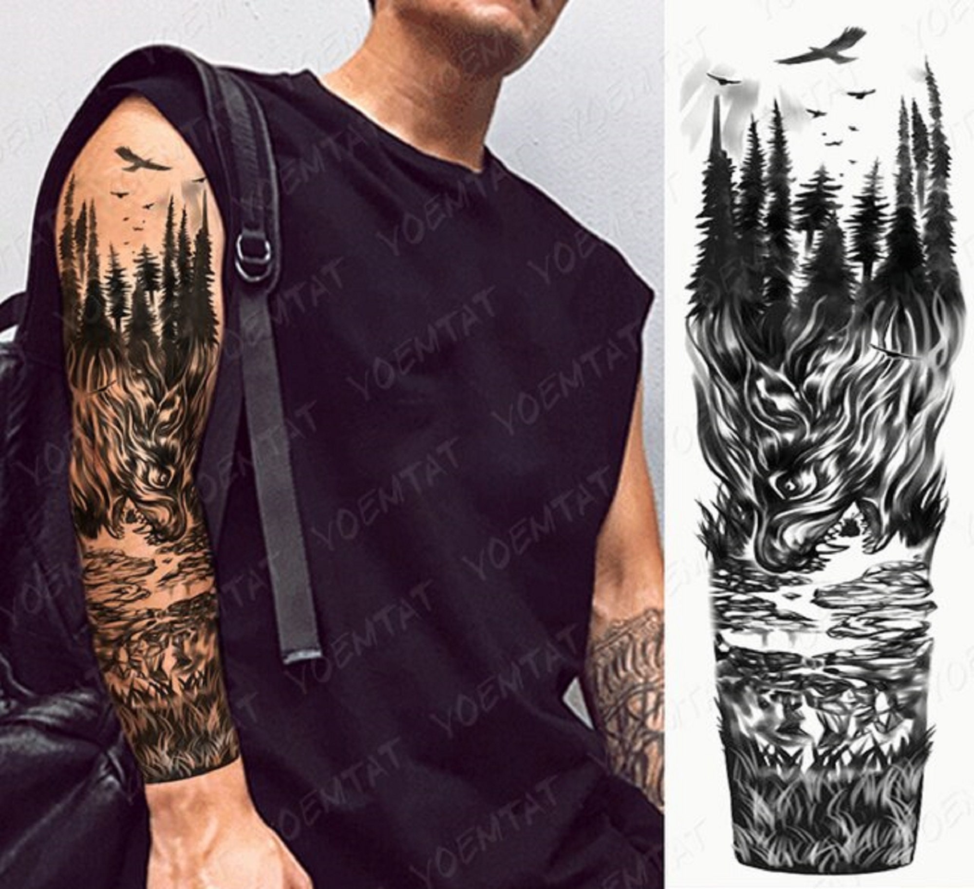 1 Set Men Temporary Tattoo Sleeve for Forearm Tree Tattoo Forest Tattoo  Forearm Tattoo Fake Tattoo Sleeve Tatouage Temporaire Tätowierung 