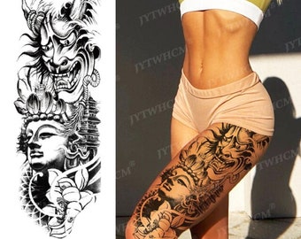 Buddha Devil Full Sleeve Temporary Tattoos Arm Floral Style - Etsy Australia