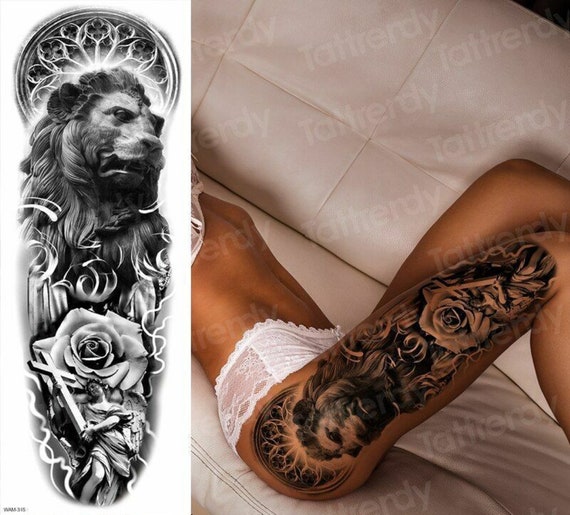 Lion clock roses tattoo by Thiago Padovani  Tatoo