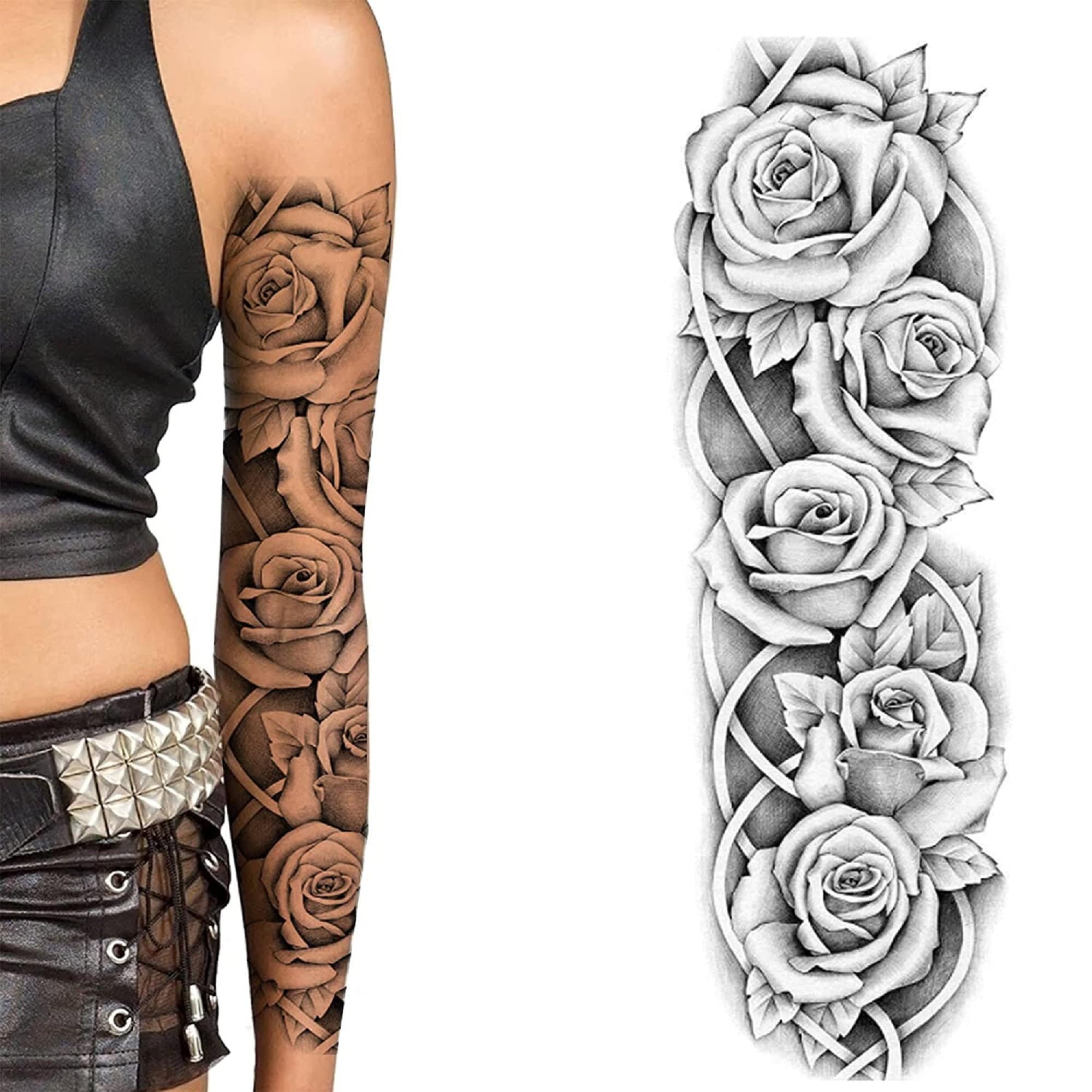 Full Sleeve Rose Temporary Tattoos Arm Flower Floral Body Art Etsy Il Fullxfull.4302245843 3q5p