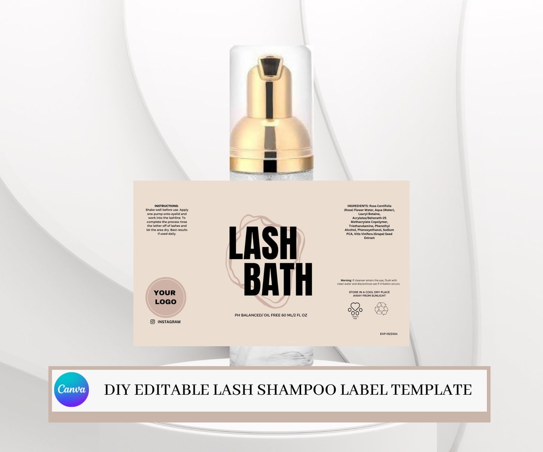 LASH SHAMPOO LABEL Design Lash Bottle Label Template Eyelash Etsy