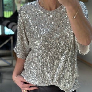 Made in Italy Gold Sequin Blouse, Top, Pullover