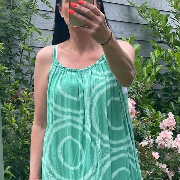 Made in Italy Green Circle Patterned Strappy Maxi Dress Maxi Dress Summer Dress