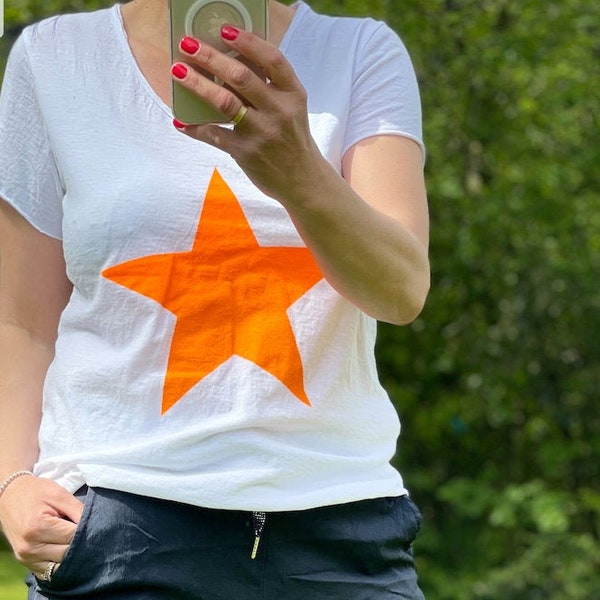 Made in Italy White with Bright Orange Star T-Shirt