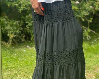 Made in Italy Black Tiered Maxi Skirt Elasticated Waist