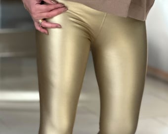 Made in Italy Gold Faux Leather Leggings, Trousers, Leggings