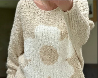 Made in Italy Beige Wool Blend Daisy Boucle Super Soft Knit Jumper, Pullover, Sweatshirt