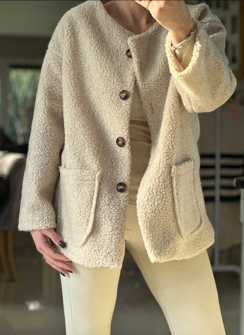 Fabriqué en Italie Manteau pelucheux beige, veste, pardessus, manteau pelucheux, manteau teddy image 8