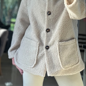 Fabriqué en Italie Manteau pelucheux beige, veste, pardessus, manteau pelucheux, manteau teddy image 3