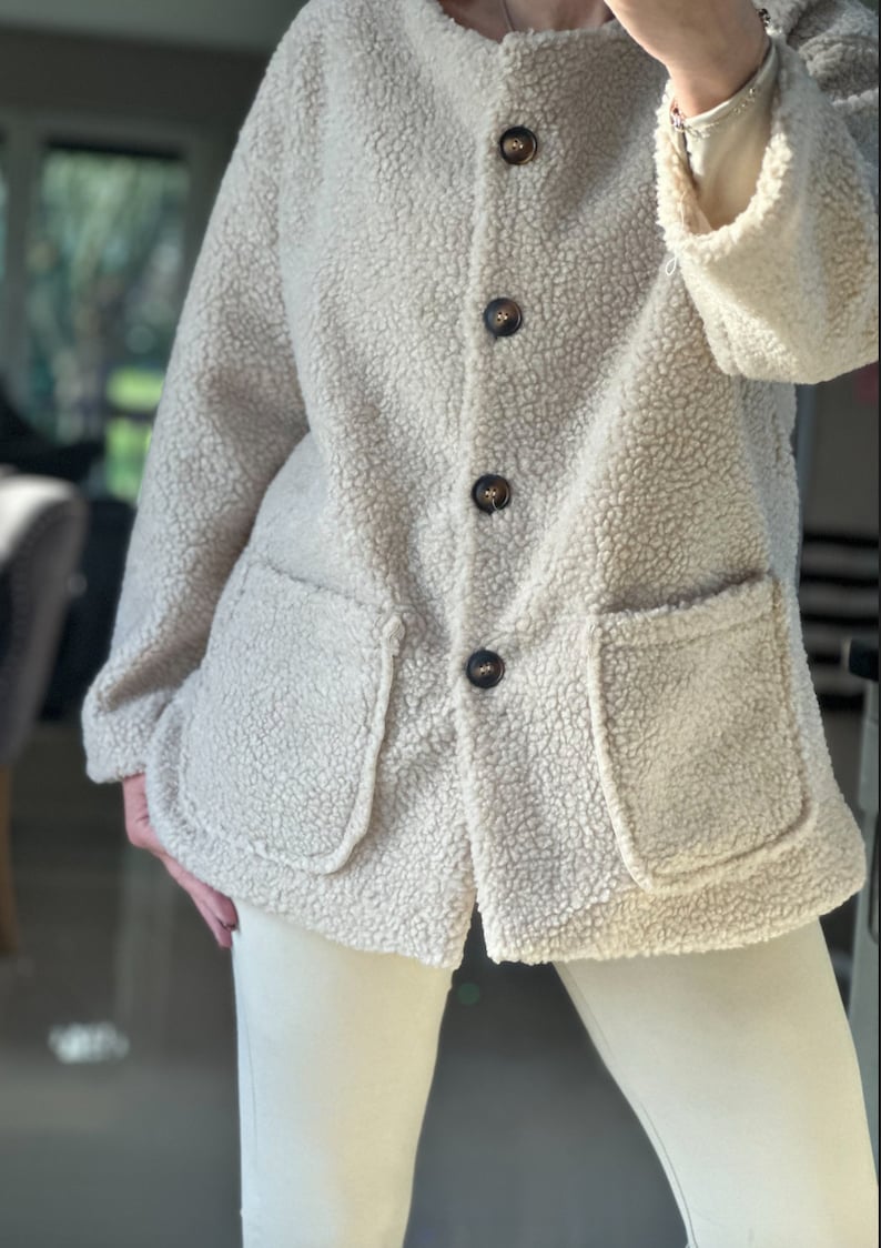 Fabriqué en Italie Manteau pelucheux beige, veste, pardessus, manteau pelucheux, manteau teddy image 3