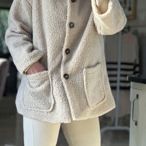 Fabriqué en Italie Manteau pelucheux beige, veste, pardessus, manteau pelucheux, manteau teddy image 4