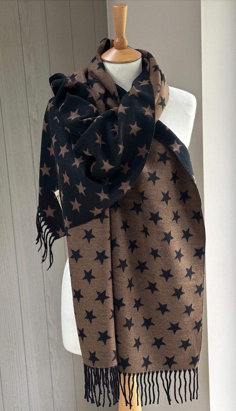 Black and Brown Star Print Scarf Feels Like Cashmere Scarf Stat Print ...