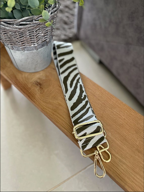 Off White and Khaki Zebra Print GOLD CLIPS Handbag Straps