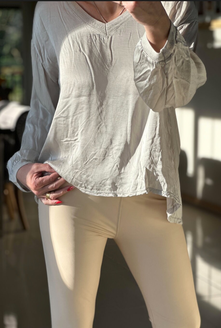 Made in Italy Cream Faux Leather Leggings, Trousers, Leggings 