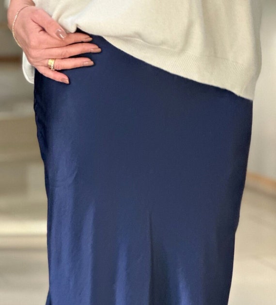 Made in Italy Blue Colour Waistband Satin Skirt A Line Skirt Etsy