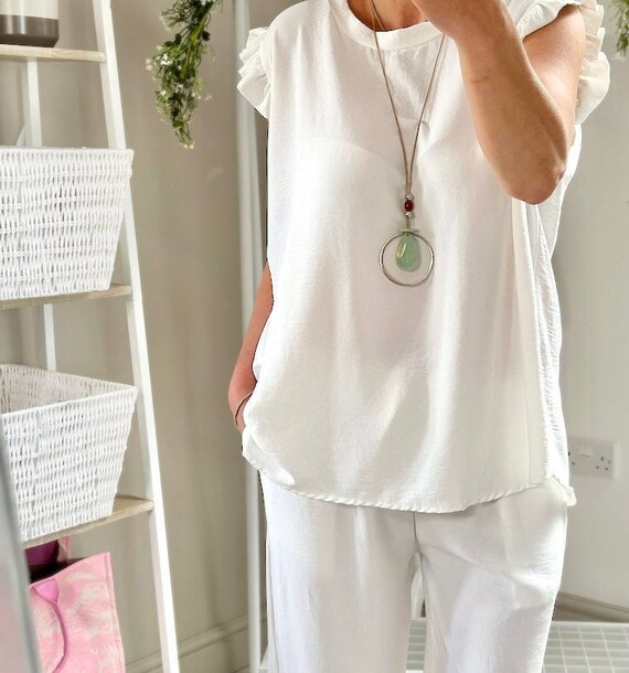 Made in Italy White Ruffle Sleeve Top Culotte Trouser Set Co ord Set Etsy UK
