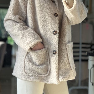 Fabriqué en Italie Manteau pelucheux beige, veste, pardessus, manteau pelucheux, manteau teddy image 2