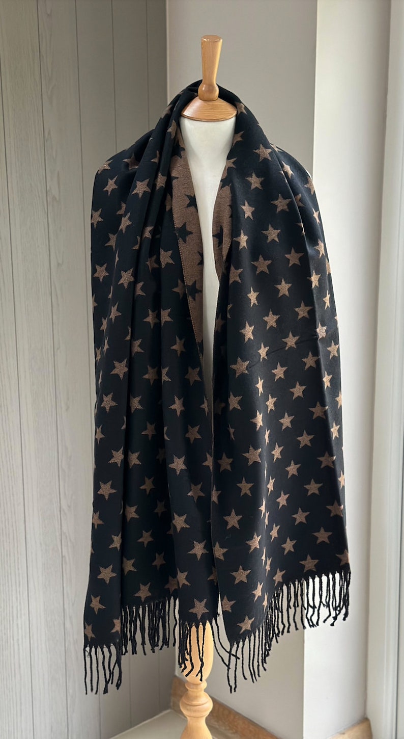 Black and Brown Star Print Scarf Feels Like Cashmere Scarf Stat Print ...