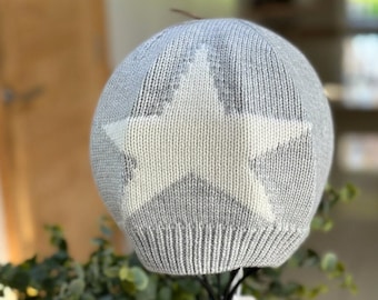 Light Grey Wool Blend Star Detail Hat, Winter Hat, Hat