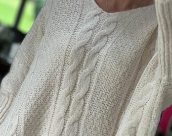 Made in Italy Cream Cable Knitted V Neck Jumper, Pullover, Jumper, Knitted Jumper