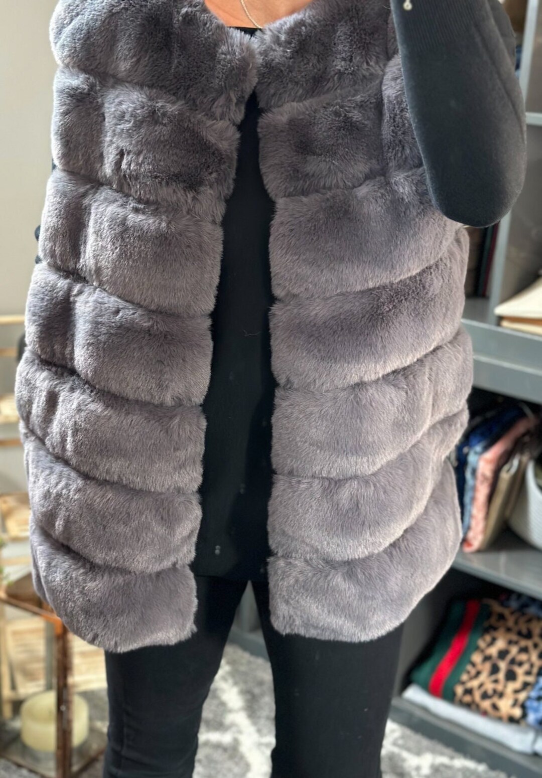 Made in Italy Dark Grey Faux Fur Gilet Jacket Coat Etsy