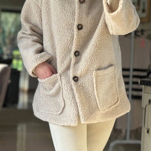 Fabriqué en Italie Manteau pelucheux beige, veste, pardessus, manteau pelucheux, manteau teddy image 7