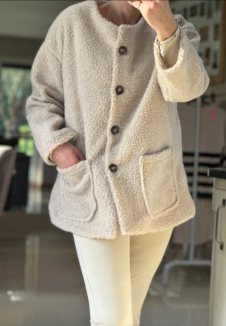 Fabriqué en Italie Manteau pelucheux beige, veste, pardessus, manteau pelucheux, manteau teddy image 7