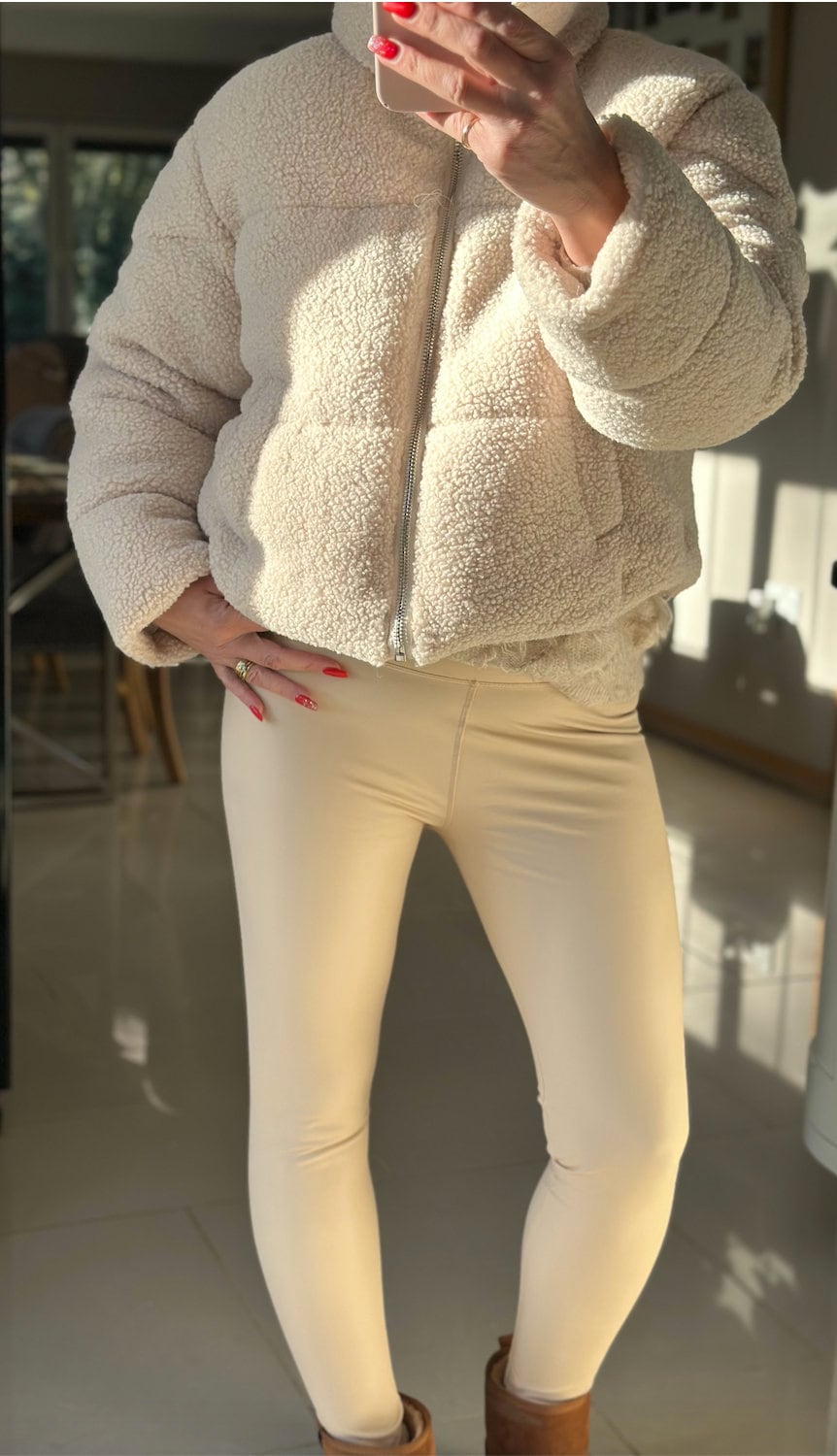 Made in Italy Cream Faux Leather Leggings, Trousers, Leggings 