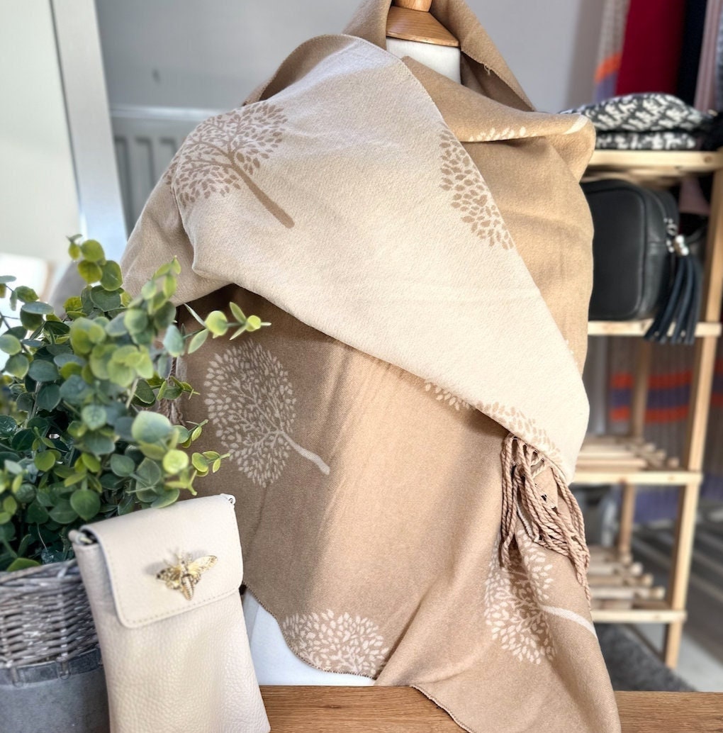 Luxury Silk Scarves for Women Designer Tree Print Shawl Long