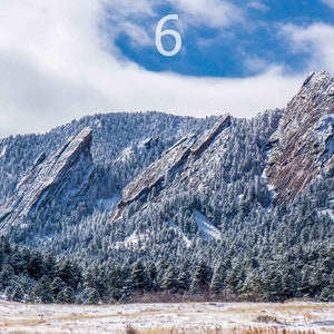 Boulder Flatirons Collection, Colorado, Boulder, Chautauqua, Snow, Boulder Flatirons, Moody, Clouds, Sun, Blue Sky, Green, Panoramic Prints