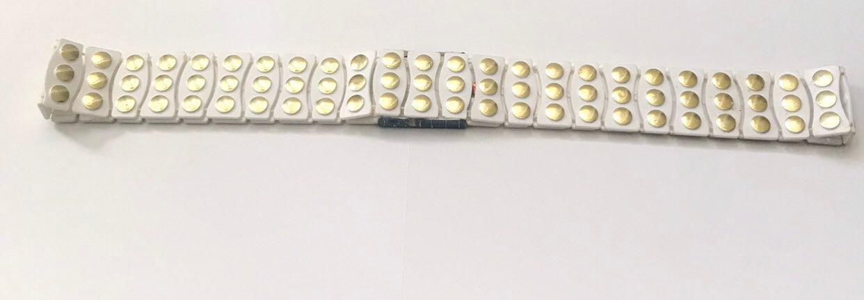 Vintage 1970s Retro White Plastic Belt With Gold Tone Dots 