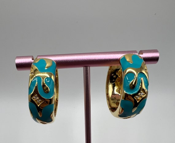 Designer Lauren G Adams LGA aqua blue enamel gold… - image 2