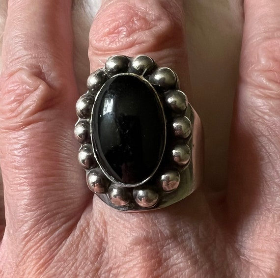 Vintage TM-97 Mexico 925 Sterling Black Onyx ring - image 4