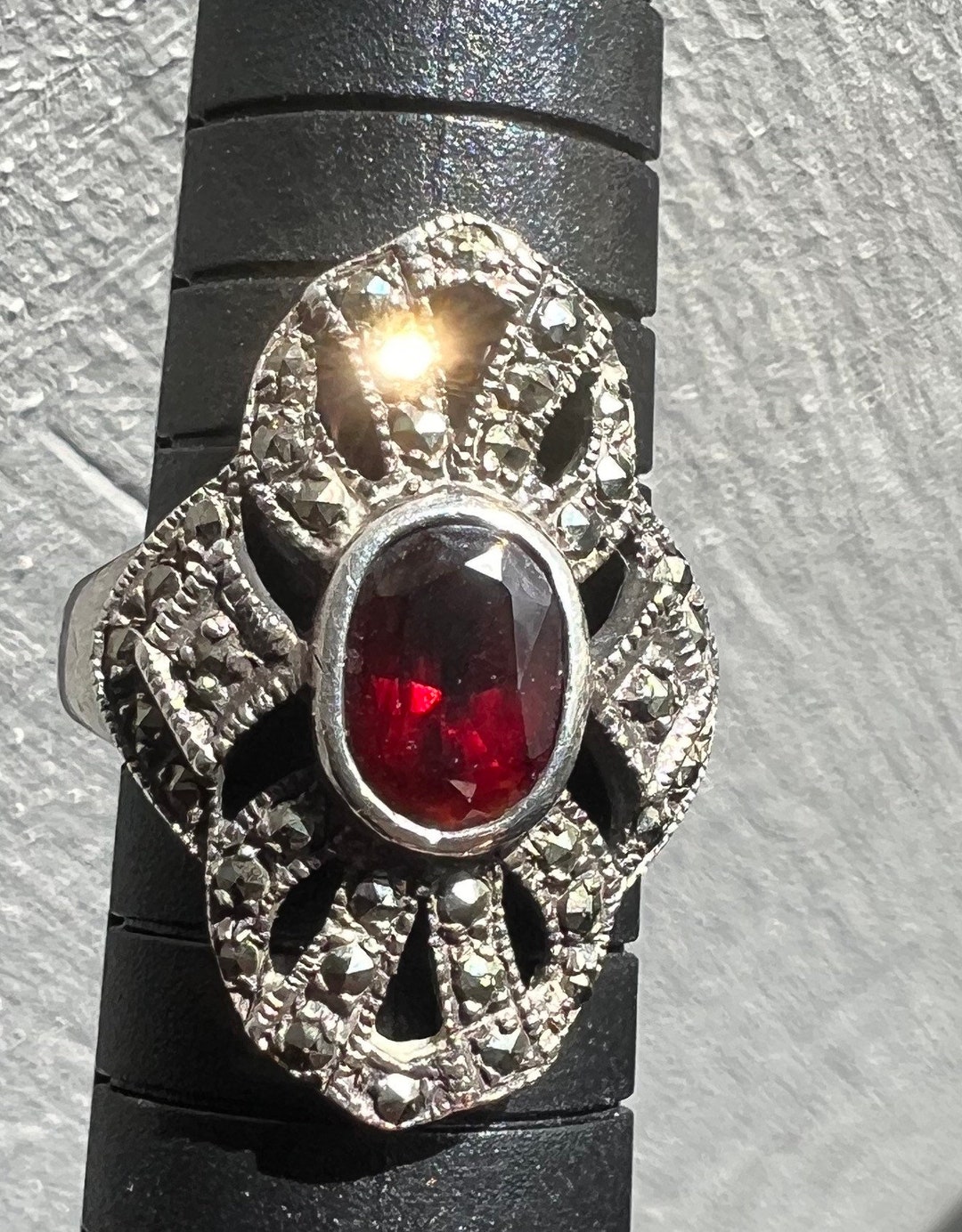 Vintage Garnet and Marcasite Sterling 925 Ring - Etsy