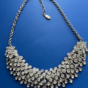 Vintage Bold Ann Taylor stamped Rhinestone silver tone necklace