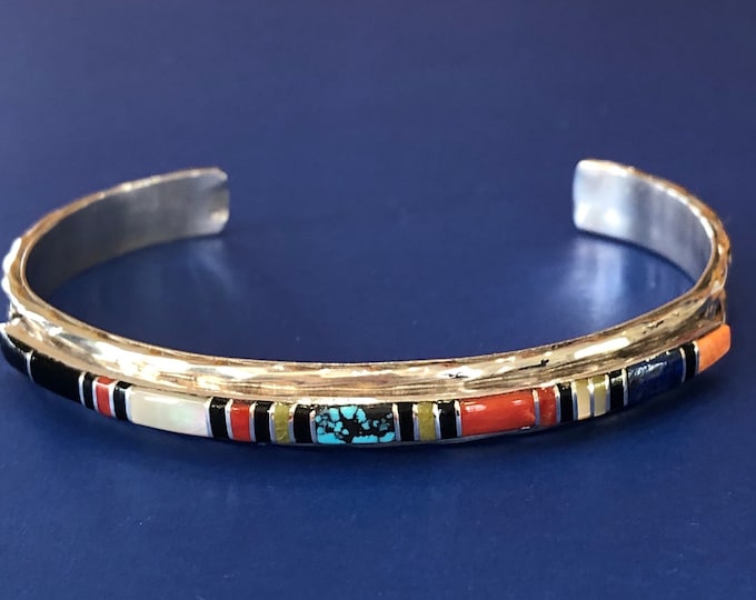 Zuni L. Bowannie SHEWE Sterling Silver Gemstone Inlay Cuff Bracelet Etsy
