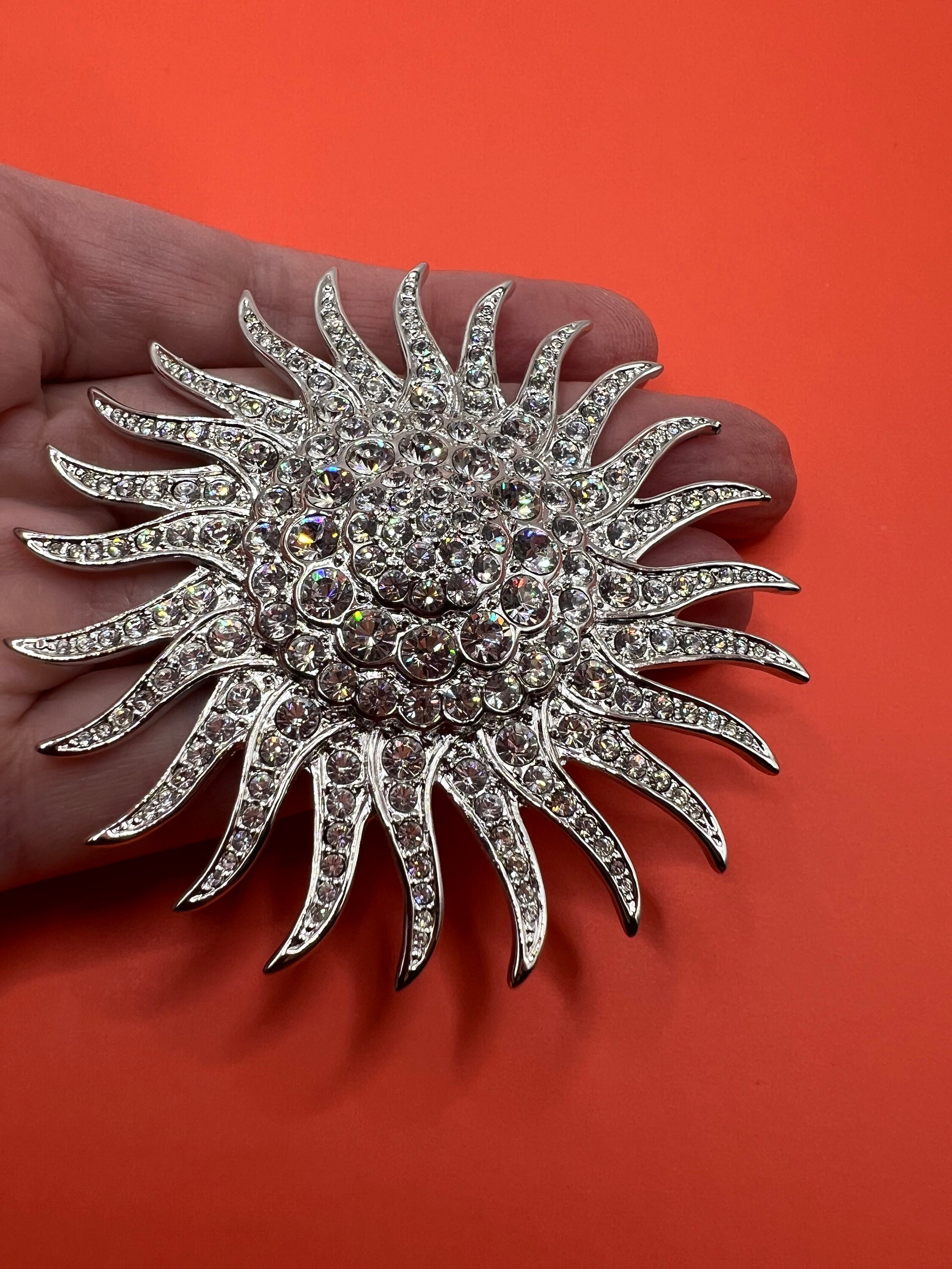 Vintage JBK Jacqueline Kennedy Rhinestone Sunburst Flower
