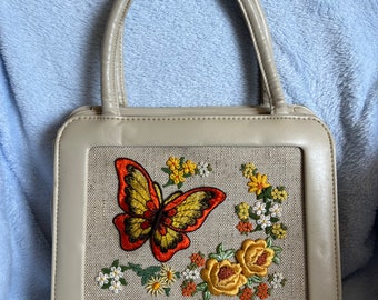 Vintage Vinyl butterfly and flower handbag purse