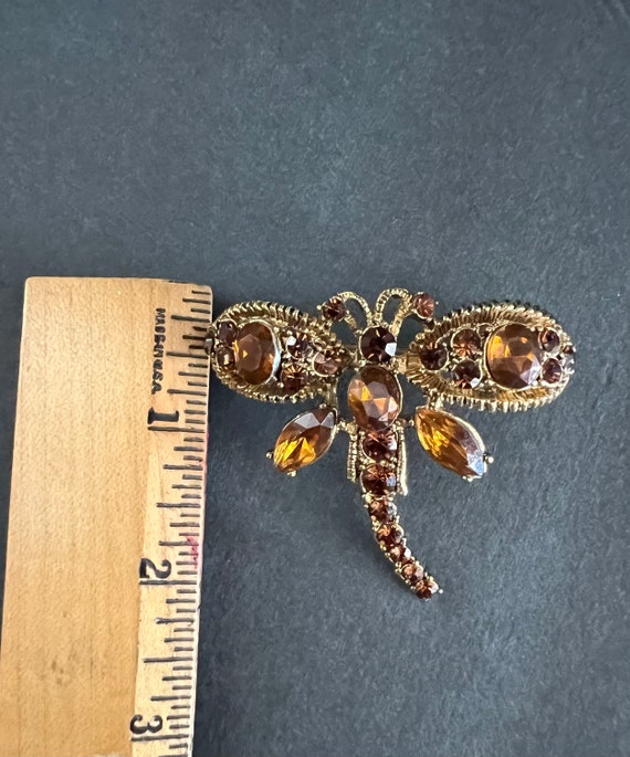 Vintage Dragonfly Amber topaz colored rhinestones… - image 2