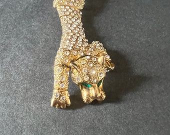 1980s vintage articulated rhinestone gold tone panther/tiger cat brooch shoulder pin