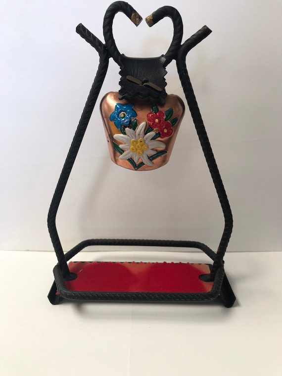 Vintage Metal Stand With Hand Painted Copper Dinner Bell Etsy