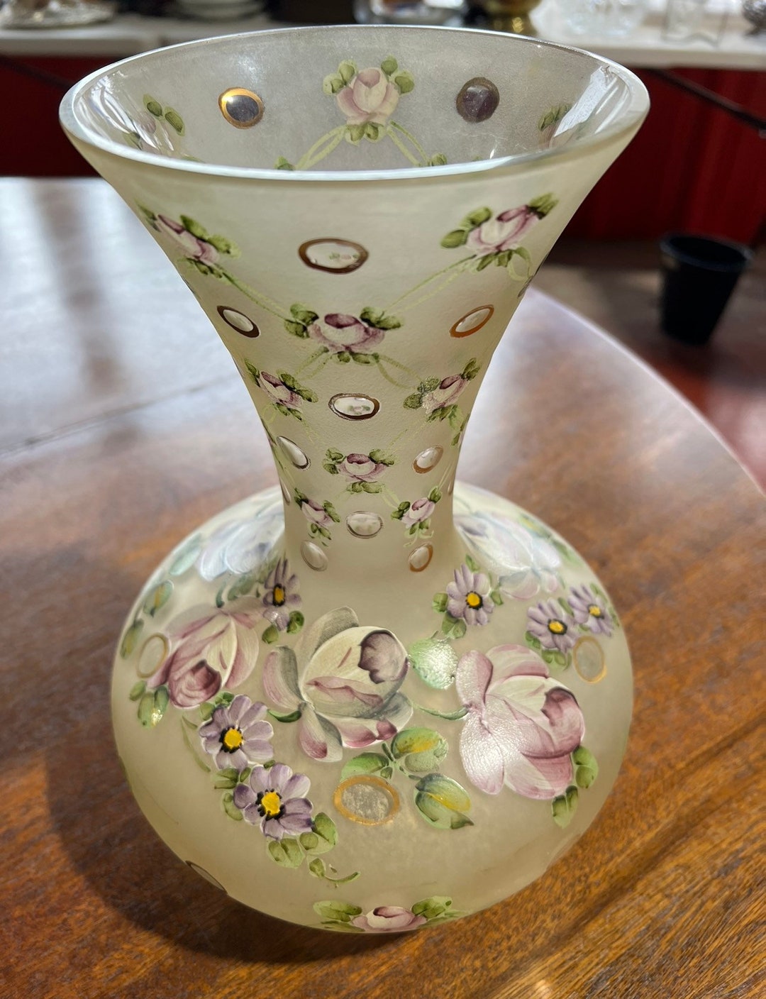 Vintage Charleton Rose and Flower Glass Vase Etsy