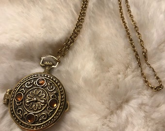 1970s Pocket Watch style perfume locket necklace