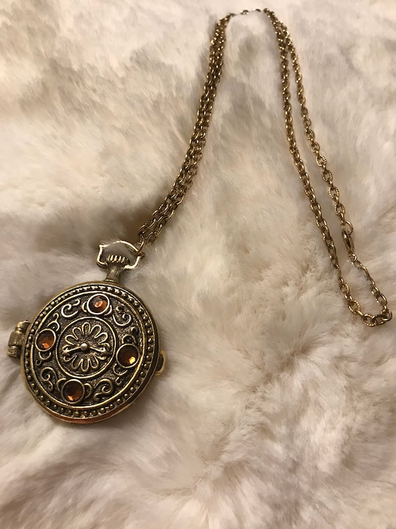 1970s Pocket Watch style perfume locket necklace