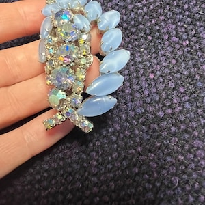 Vintage Blue and iridescent rhinestones brooch pin